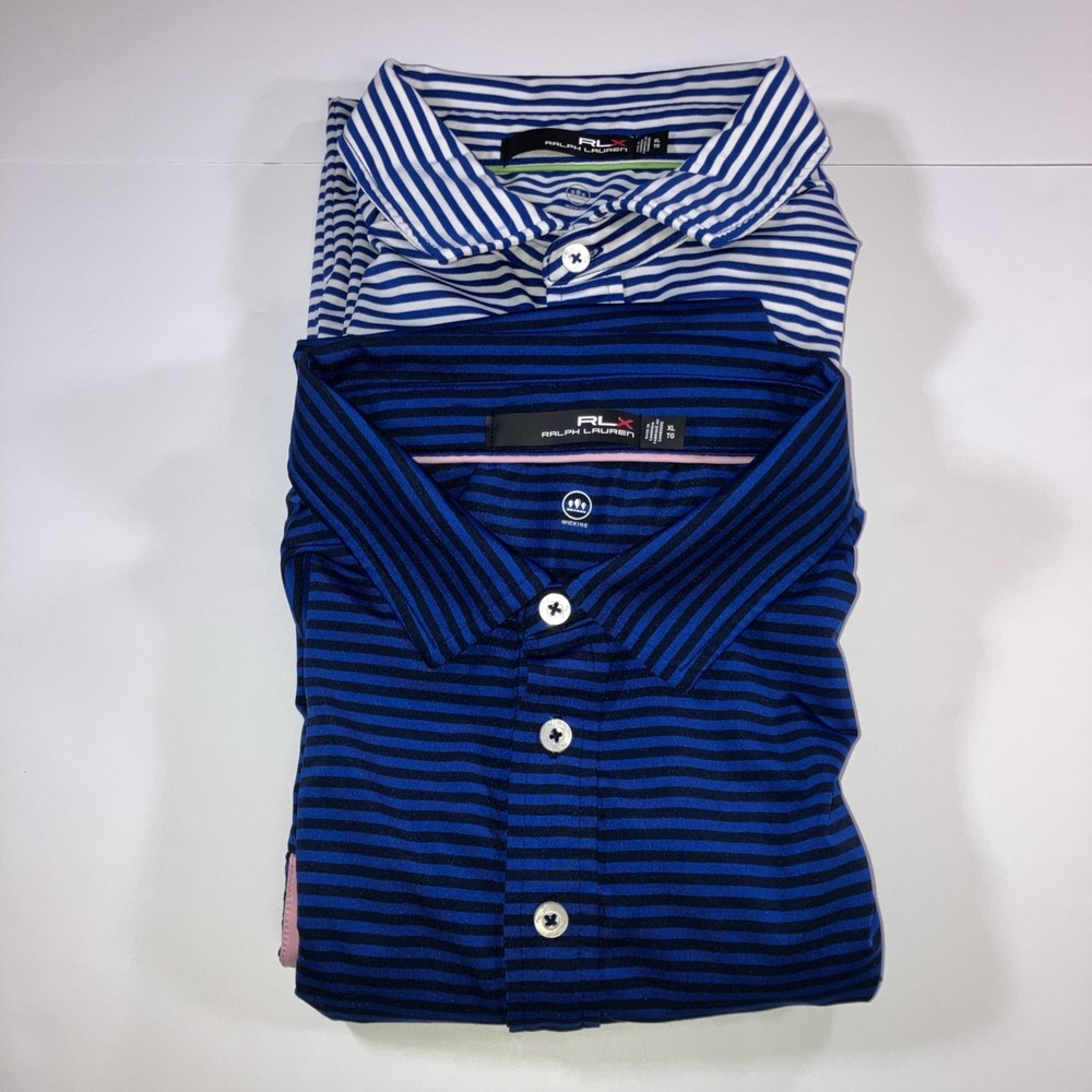 [Lot of 2] RLX Ralph Lauren Golf Polo Shirts Mens XL Blue Striped Performance - Picture 2 of 16